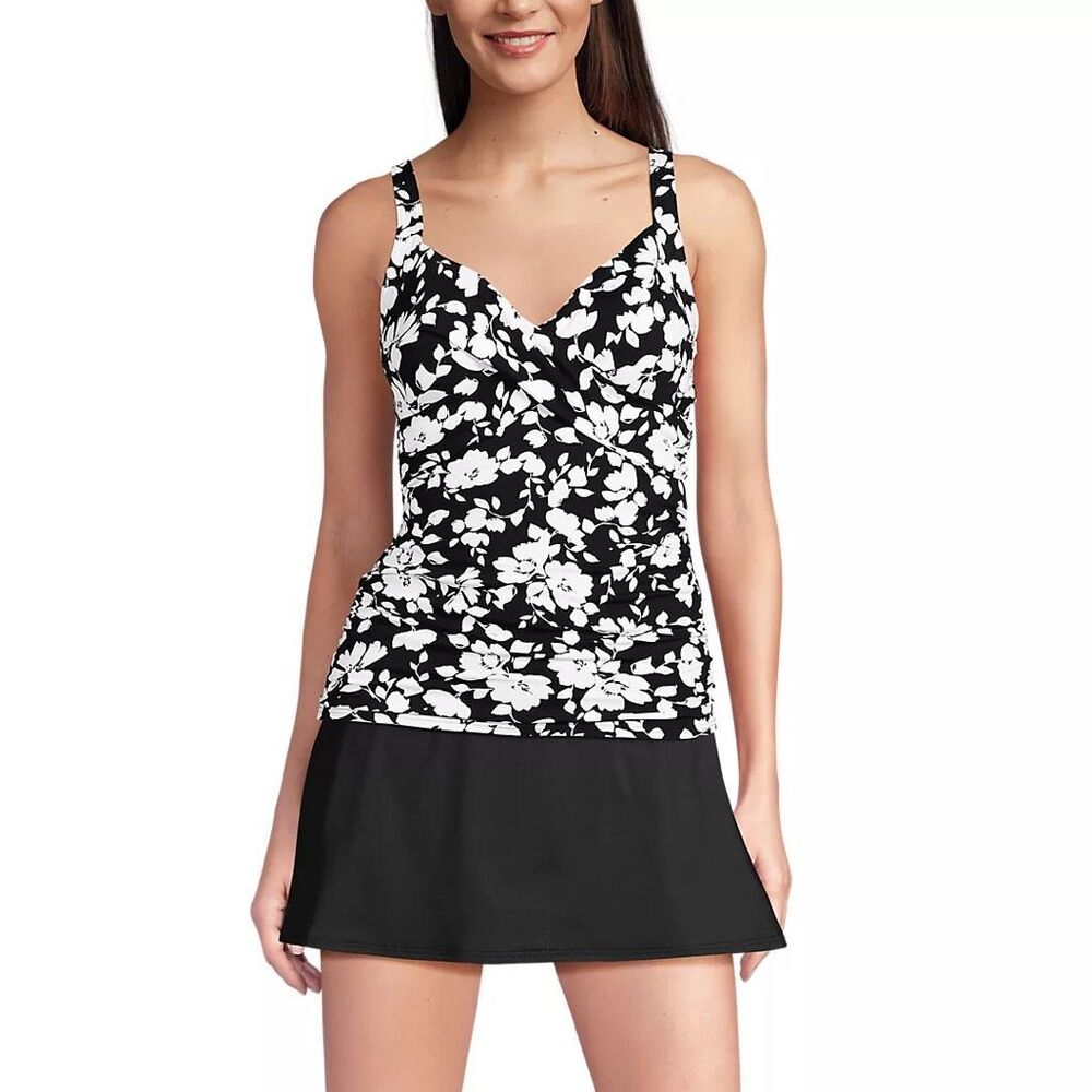 Land's End Women's Sweetheart Wrap Underwire Tankini Topsize 12 black blossom fl